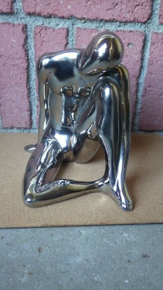 1983 Jaru California Pottery Cubist Modern Platinum Chrome Male Nude Sculpture