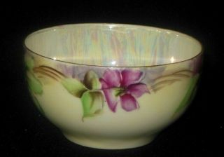 ANTIQUE HAND PAINTED TEA CUP SAUCER YELLOW MAUVE PURPLE PANSY FLOWERS 1920 5
