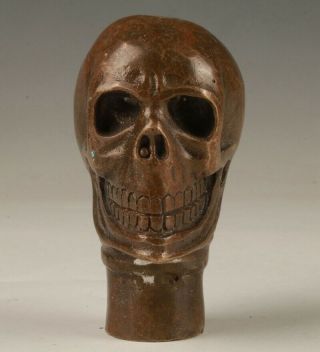 Chinese Bronze Hand Casting Skull Walking Stick Head Cool Practical Gift Handle