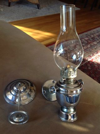 Antique Gimbaled Wilcox Crittenden Wall Mounted Chrome Oil Lamp & Smoke Bell