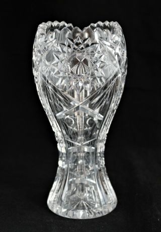 Antique American Brilliant Cut Glass Crystal Abp Small Bulb Vase Bull Eyes Star