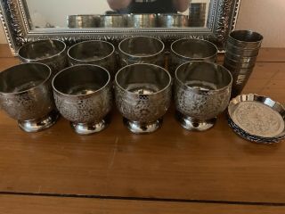 Antique Indian Silver Water Cups,  Coasters,  And Shot Cups