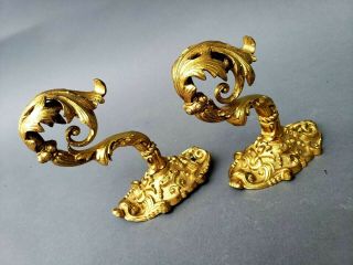 Pair Early French Dore Gilt Bronze French Tie - Backs Hooks A