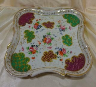 Antique French Porcelain Vanity Serving Tray Raised Gold Accented Trim 2