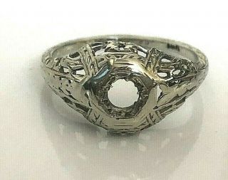 Antique 10k White Gold Engagement Ring (art Nouveau Style) Missing Stone
