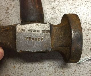 Antique L.  Hugoniot Tissot France Jeweler/Silversmith Hammer with Hickory handle 2