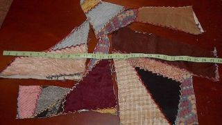 Antique Fabric Silk Crazy Quilt Salvage Primitive Sewing Crafters Remnants