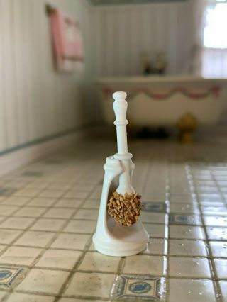Vintage Miniature Dollhouse Artisan Metal Toilet Bowl Brush & Holder 1 " Tall