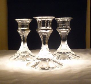 Vintage Clear Cut Glass Crystal Candlesticks Candle Holders Set Of 3 (three)