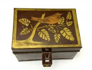 Vintage Folk Art Tin Box With Bird