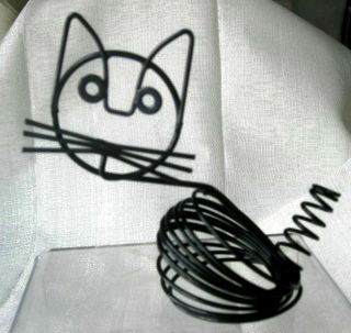 Cat Kitten Art Deco Retro Eames Style Black Letter And Pen Holder Metal Wire