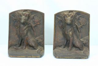 Pair Antique Hubley 297 Cast Iron 3d Figural German Shepherd Dog Bookends