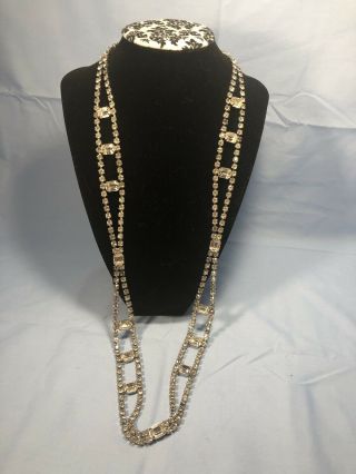 Antique Flapper Style Glass And Silvertone Necklace
