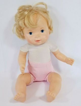 Vintage Fisher Price 1979 Baby Doll Girl Blue Eyes Blond Hair Talking Baby