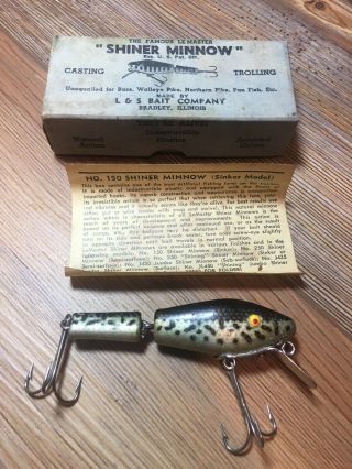 Vintage Fishing Lure L&s Shiner Minnow W /box Papers Tough Old Bait