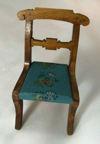 Tynietoy Empire Chair With Blue Seat With Hand Painted Flowers And Leaves