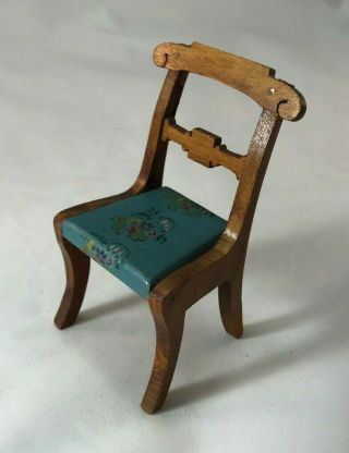 Tynietoy Empire Chair with Blue Seat with Hand Painted Flowers and Leaves 3
