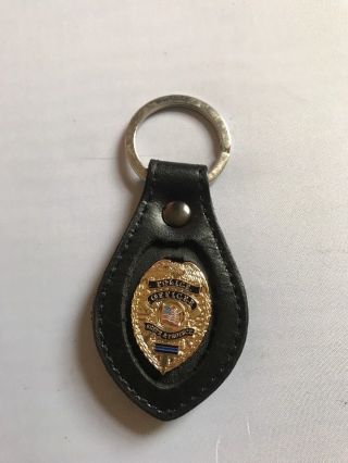 Police Officer Blue Line Mini Pin Leather Keyring Keychain Key Holder Fob
