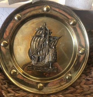 Brass Metal Ship Plate Wall Hanging 12 Inches