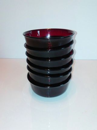 Vintage Set Of 6 Arcoroc France Ruby Fruit Glass Bowls