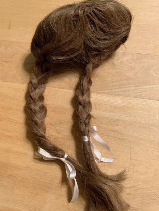 Old Brown Wig For Antique Doll - Unknown Fibers,  But Possibly Human Hair - Braids