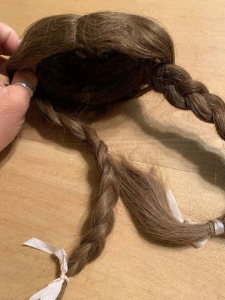 Old Brown Wig For Antique Doll - unknown Fibers,  But possibly Human Hair - braids 4
