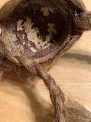 Old Brown Wig For Antique Doll - unknown Fibers,  But possibly Human Hair - braids 5