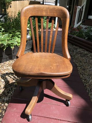 Antique B.  L.  Marble Chair Co Bedford Ohio Qtr Sewn Oak Office Swivel Chair
