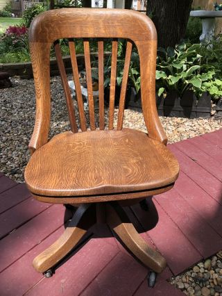 Antique B.  L.  Marble Chair Co Bedford Ohio Qtr Sewn Oak Office Swivel Chair 3
