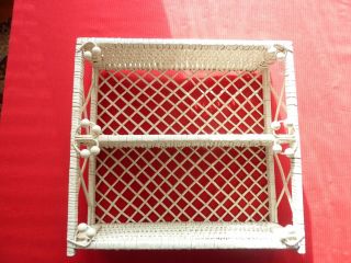 White Woven Wicker Shelf Wall Hanging Or Standing 2 Shelves Vintage