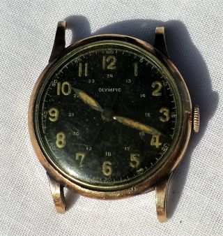Vintage Olympic Watch Co.  Swiss Made Black Military Dial Gf 17j Wristwatch Gsell