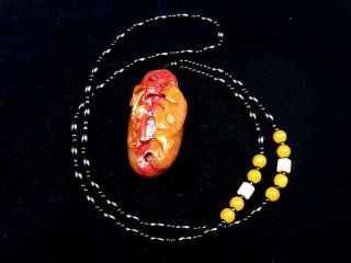 Vintage Blood Jade Hand Carved Pendant Beads Necklace Carp Lotus Bagua 12131821