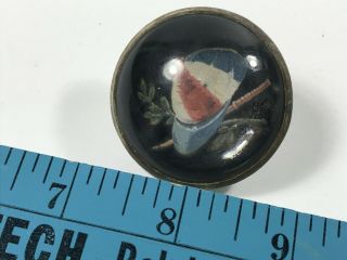 Antique Handpainted Glass Jockey Horse Bridle Rosette Button 2
