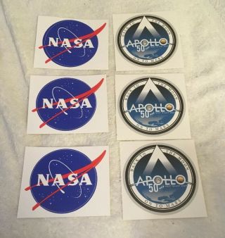 6 Decal/stickers (includes 3 Nasa And 3 Apollo 50th Anniversary)
