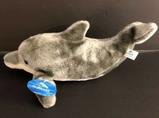 Seaworld Dolphin Plush Stuffed Animal Gray & White 14 " Long Bottlenose