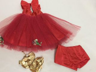 Vintage 16 " Terri Lee Doll Red Taffeta And Net Gown W Panties & Shoes