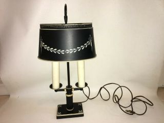 Vintage Toleware Empire Metal Double Desk Table Lamp Shade Hand Painted Gorgeous