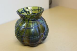 Unmarked Antique Vintage Kralik/loetz Veined Irridescent Glass Vase