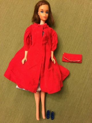 Vintage 1967 Barbie Twist N Turn 1160 Titian Red Hair Tnt Red Coat Clutch