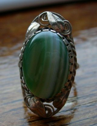 CHARLES & GLADYS MUMFORD RING ARTS AND CRAFTS SILVER BANDED AGATE ANTIQUE 4