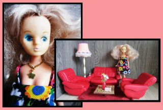 Vintage Model Toys,  Blonde Hair Daisy Mary Quant Doll,  Livingroom Dollhouse