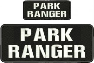 Park Ranger Embroidery Patch 4x10 And 2x5 Hook On Back Blk/white