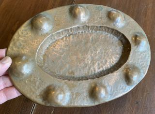 Antique Arts & Crafts Era Hammered Copper Oval Plate Or Bowl