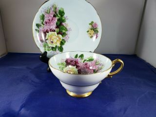 Stanley Pale Green English Bone China Teacup And Saucer W Rose Bouquet