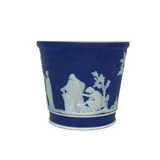Antique Wedgwood England Portland Blue Jasperware Cobalt Dip Handleless Cup 2.  75 2