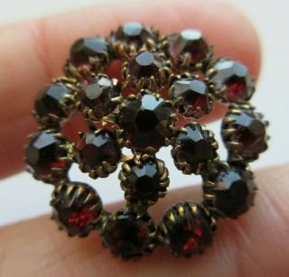 Elegant Antique Vtg Faceted Ruby Red Glass Pastes In Metal Button 15/16 " (o)