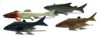 Group Of 4 Old/ Vintage Workers Folk Art Fish Spearing Decoy S Ice Fishing Lure