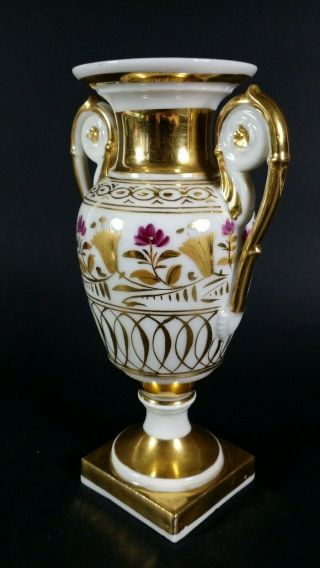 Antique French Paris Porcelain Empire Handled Vase Urn Hand Painted 19thC Gilt 2