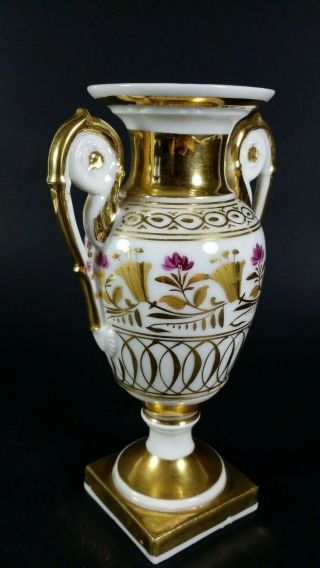 Antique French Paris Porcelain Empire Handled Vase Urn Hand Painted 19thC Gilt 4
