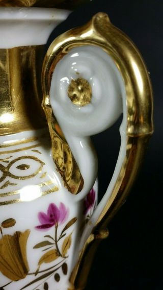 Antique French Paris Porcelain Empire Handled Vase Urn Hand Painted 19thC Gilt 7
